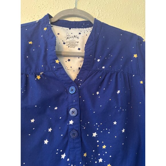 Nick & Nora Starry Night Blue Cotton Pajama Sleep Shirt Nightshirt Stars Print L - Picture 8 of 10